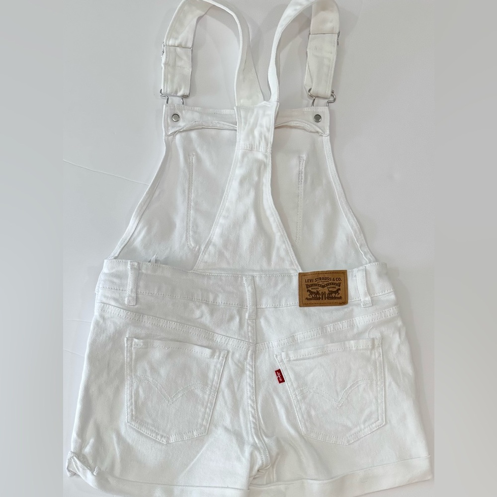 Levi’s White Denim Overall Shorts Kids Size 12 Adjustable Straps - Picture 2 of 6